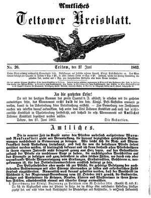 Teltower Kreisblatt vom 27.06.1863