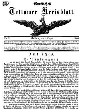 Teltower Kreisblatt vom 01.08.1863