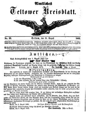 Teltower Kreisblatt vom 15.08.1863