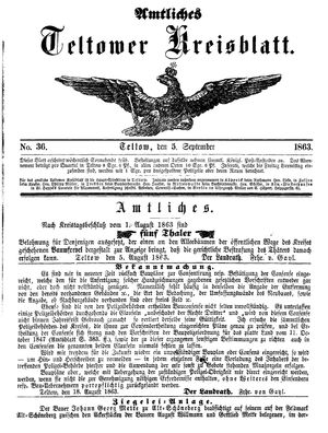 Teltower Kreisblatt vom 05.09.1863