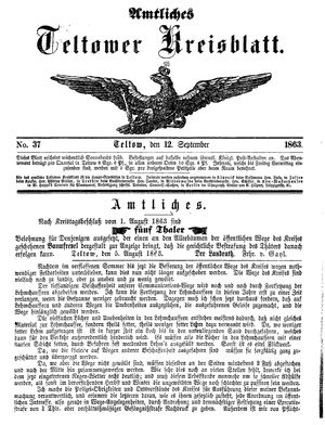 Teltower Kreisblatt vom 12.09.1863