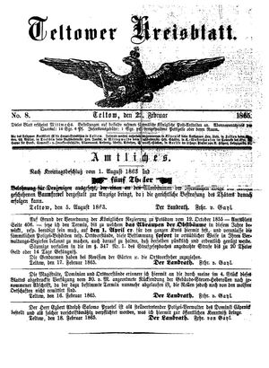 Teltower Kreisblatt on Feb 22, 1865