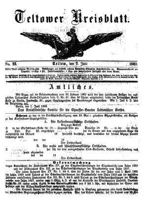 Teltower Kreisblatt vom 07.06.1865