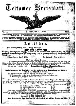 Teltower Kreisblatt vom 11.10.1865