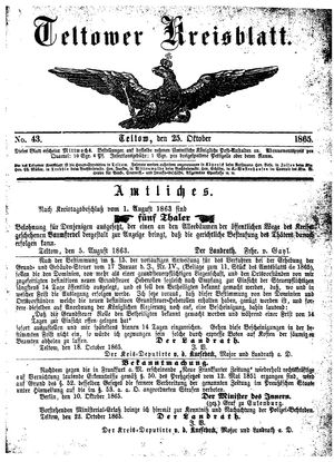 Teltower Kreisblatt vom 25.10.1865