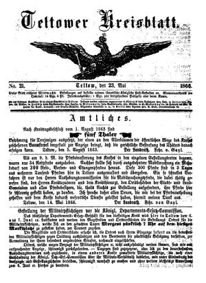 Teltower Kreisblatt vom 23.05.1866