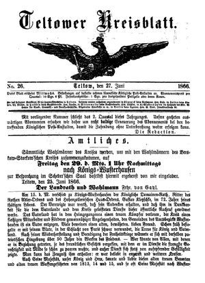 Teltower Kreisblatt vom 27.06.1866