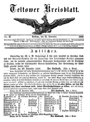 Teltower Kreisblatt vom 21.11.1866