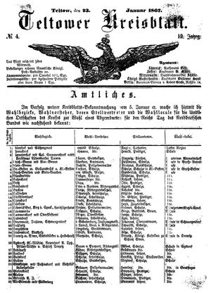 Teltower Kreisblatt vom 23.01.1867
