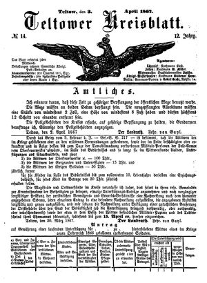 Teltower Kreisblatt on Apr 3, 1867