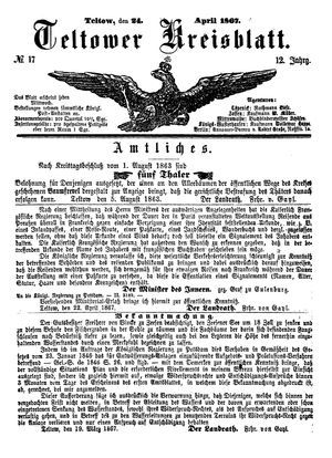 Teltower Kreisblatt on Apr 24, 1867