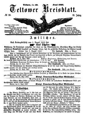 Teltower Kreisblatt on Jun 19, 1867