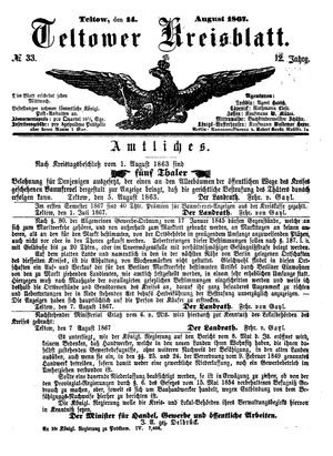 Teltower Kreisblatt vom 14.08.1867