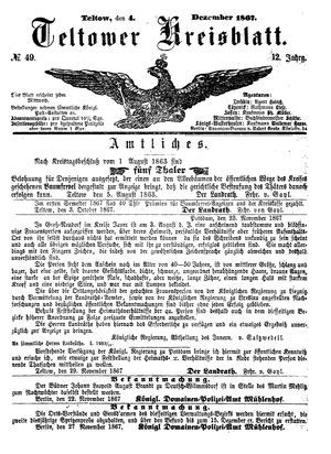 Teltower Kreisblatt vom 04.12.1867