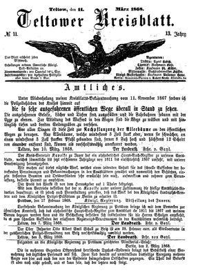 Teltower Kreisblatt vom 11.03.1868