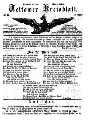 Teltower Kreisblatt vom 18.03.1868