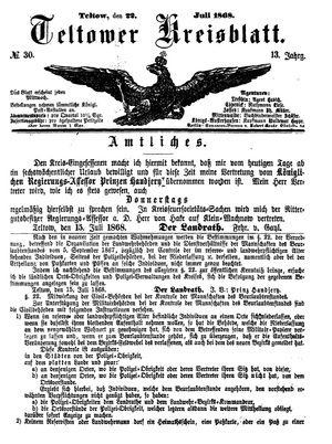 Teltower Kreisblatt vom 22.07.1868