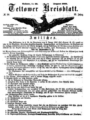 Teltower Kreisblatt vom 19.08.1868