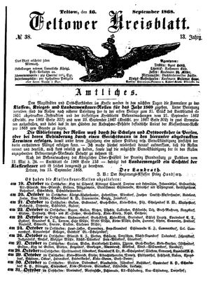 Teltower Kreisblatt vom 16.09.1868