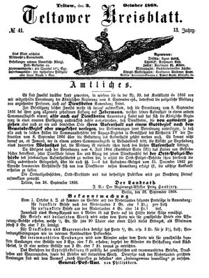 Teltower Kreisblatt on Oct 3, 1868