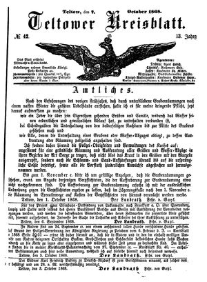 Teltower Kreisblatt vom 07.10.1868