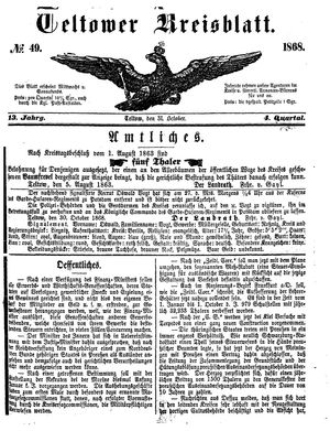 Teltower Kreisblatt on Oct 31, 1868