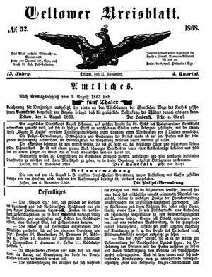 Teltower Kreisblatt vom 11.11.1868