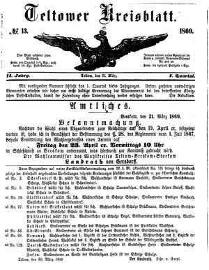 Teltower Kreisblatt vom 31.03.1869