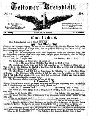 Teltower Kreisblatt vom 24.11.1869