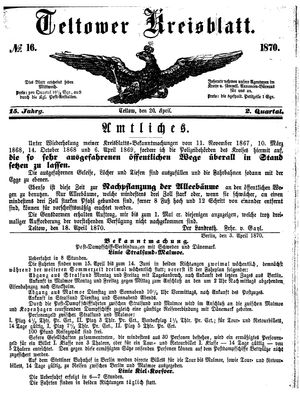 Teltower Kreisblatt vom 20.04.1870