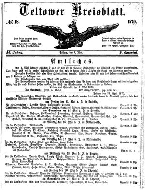 Teltower Kreisblatt vom 04.05.1870