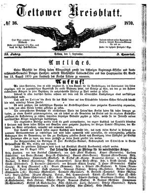 Teltower Kreisblatt vom 07.09.1870