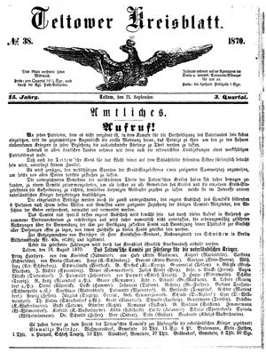 Teltower Kreisblatt vom 21.09.1870