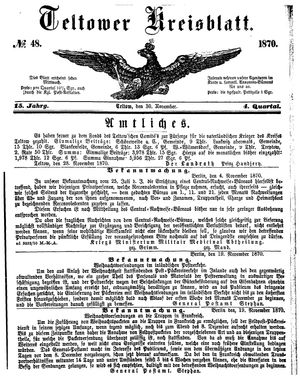 Teltower Kreisblatt vom 30.11.1870