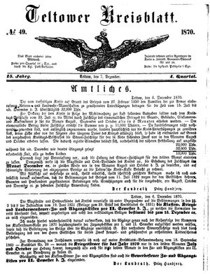 Teltower Kreisblatt vom 07.12.1870