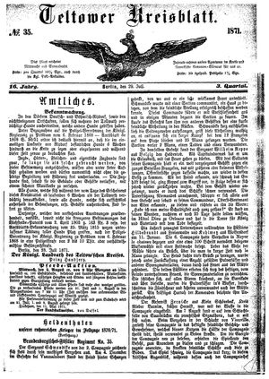 Teltower Kreisblatt vom 29.07.1871