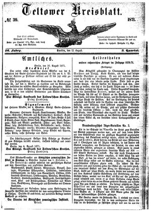 Teltower Kreisblatt vom 12.08.1871