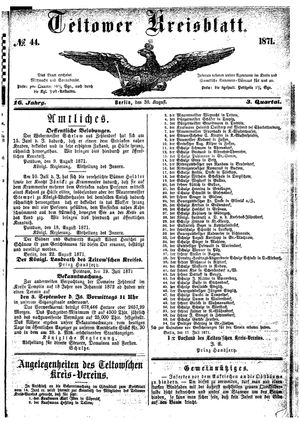 Teltower Kreisblatt vom 30.08.1871