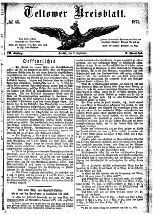 Teltower Kreisblatt vom 02.09.1871