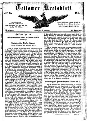 Teltower Kreisblatt vom 09.09.1871