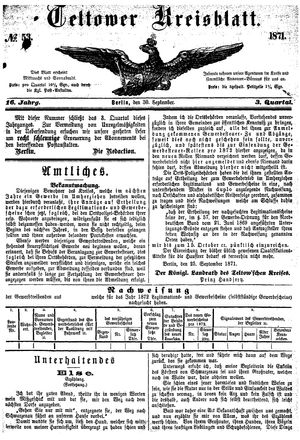 Teltower Kreisblatt vom 30.09.1871