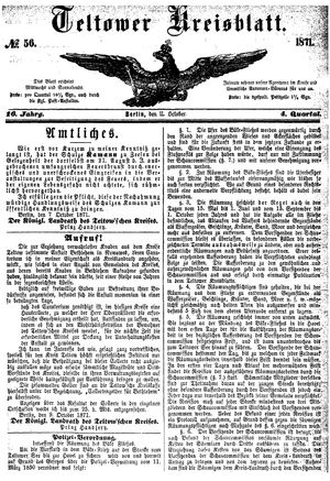 Teltower Kreisblatt vom 11.10.1871