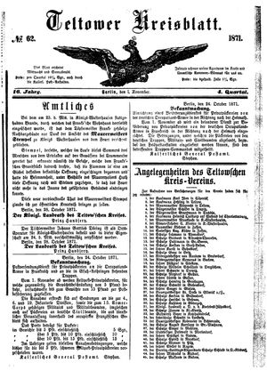 Teltower Kreisblatt vom 01.11.1871