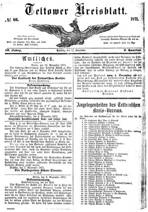 Teltower Kreisblatt vom 15.11.1871