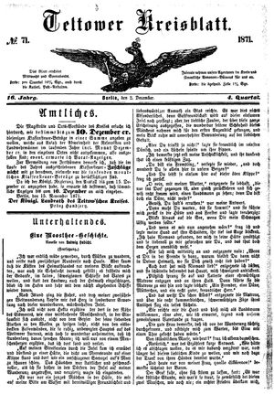 Teltower Kreisblatt vom 02.12.1871