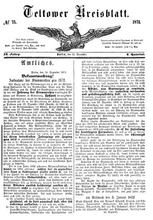 Teltower Kreisblatt vom 16.12.1871