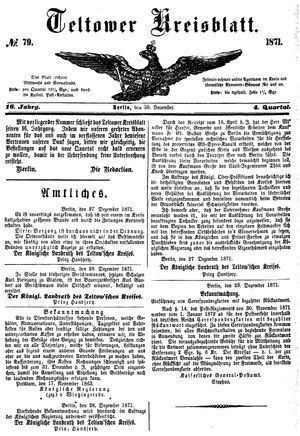 Teltower Kreisblatt vom 30.12.1871