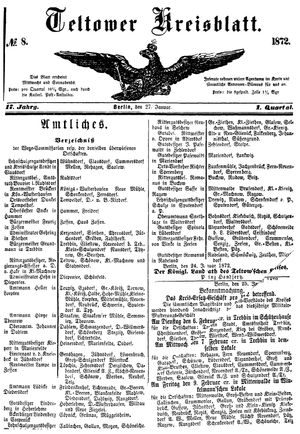 Teltower Kreisblatt vom 27.01.1872