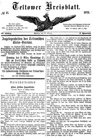 Teltower Kreisblatt vom 28.02.1872