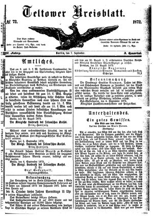 Teltower Kreisblatt vom 07.09.1872